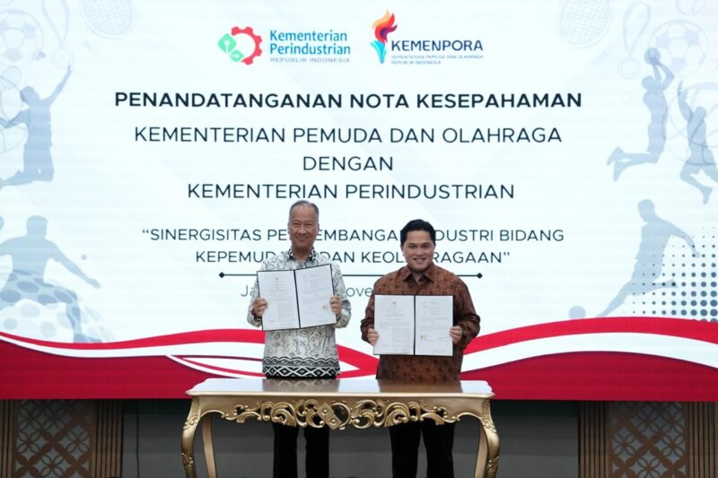MoU antara Kemenpora dan Kemenperin bertujuan memperkuat ekosistem industri olahraga Indonesia melalui izin edar dan kolaborasi strategis. (Foto : Dok Humas Kemenpora)