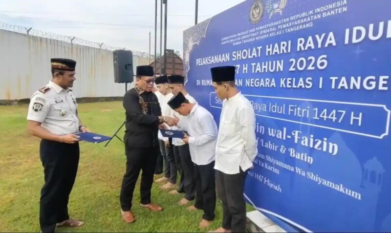 Sebanyak 615 warga binaan Rutan Tigaraksa menerima remisi Idulfitri 2026. Enam orang langsung bebas setelah pengurangan masa pidana. (Foto: Tribun Tangerang)