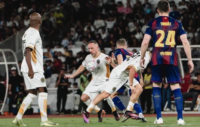 Barca Legends menang 3-0 atas DRX Legends dalam Clash of Legends di GBK Jakarta. Rivaldo hingga Tello jadi penentu kemenangan. (Foto: Istimewa)