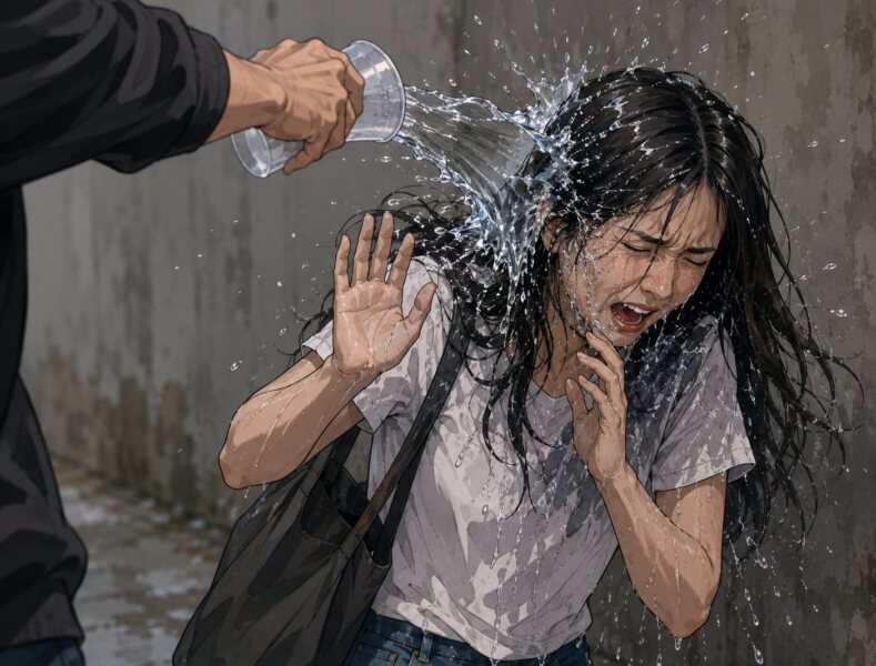 Seorang perempuan menjadi korban penyiraman air keras di Parung Kored, Kota Tangerang. Polisi masih memburu pelaku dan mendalami motif kejadian. (Foto: Chatgpt/Aktual Tangerang/Ilustrasi)