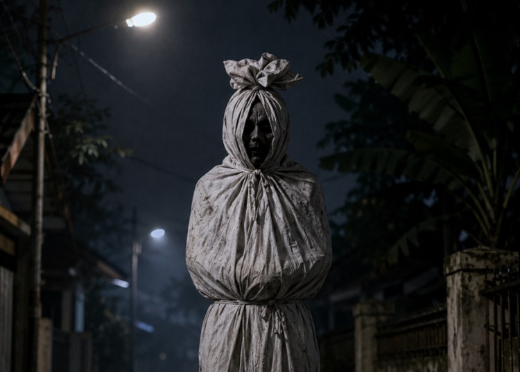 Polresta Tangerang menyelidiki isu teror pocong yang diduga modus kejahatan untuk menakut-nakuti warga. (Foto: Chatgpt/Aktual Tangerang/Ilustrasi)