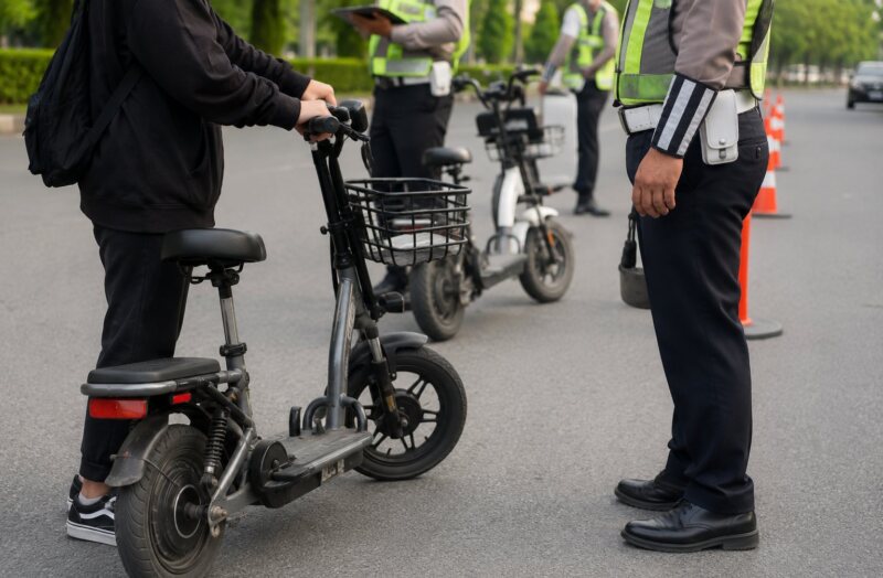 ILUSTRASI - Satlantas Polresta Tangerang memperketat pengawasan sepeda listrik di jalan raya melalui edukasi dan penegakan aturan demi menekan kecelakaan. (Foto: Chatgpt/Aktual Tangerang)