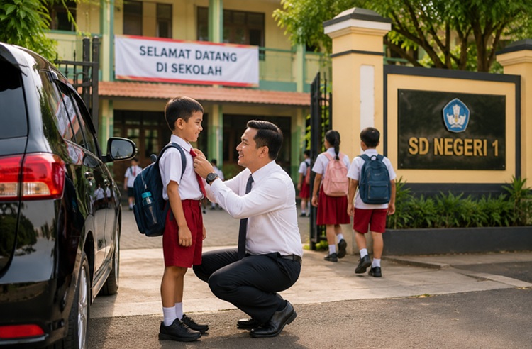 Pemkab Tangerang memberi dispensasi ASN mengantar anak pada hari pertama sekolah, 13 Juli 2026. ASN wajib kembali bekerja sebelum pukul 10.30 WIB. (Foto: Chatgpt/Aktual Tangerang/Ilustrasi)
