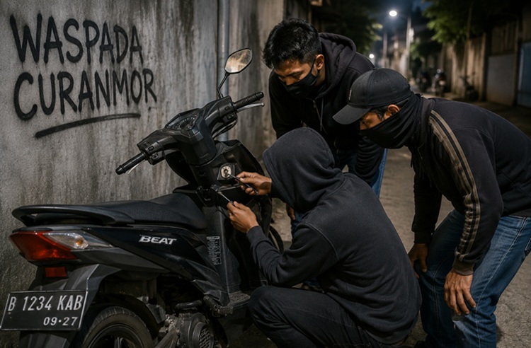 Polisi menangkap tiga pria diduga hendak mencuri sepeda motor di Kota Tangerang. Pelaku mengaku ingin menjual hasil curian untuk membeli sabu. (Foto: Chatgpt/Aktual Tangerang/Ilustrasi)
