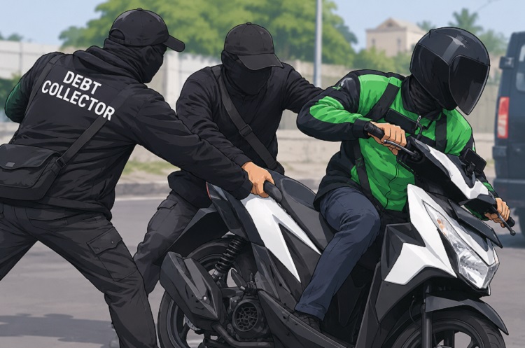 DEBT COLLECTOR - Dua debt collector diamankan polisi setelah terlibat keributan dengan pengemudi ojol di South City, Pondok Cabe, Tangerang Selatan. (Foto: Chatgpt/Aktual Tangerang/Ilustrasi)